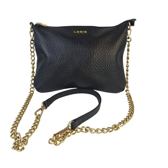 Lodis Emily Convertible Crossbody Purse Black Pebbled Leather Gold Chain - Picture 2 of 5
